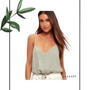 Lulus Eastport Dusty Sage Button Up Cropped Tank Top